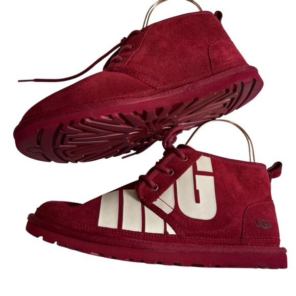 UGG Neumel Chopd boots size 9 Rich Red suede white logo lace up ankle booties - Picture 6 of 13
